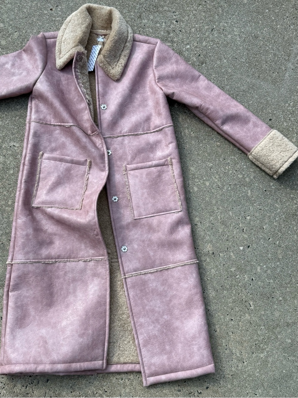 NWT UO Girls' Long Faux Shearling Coat in Dusty Rose